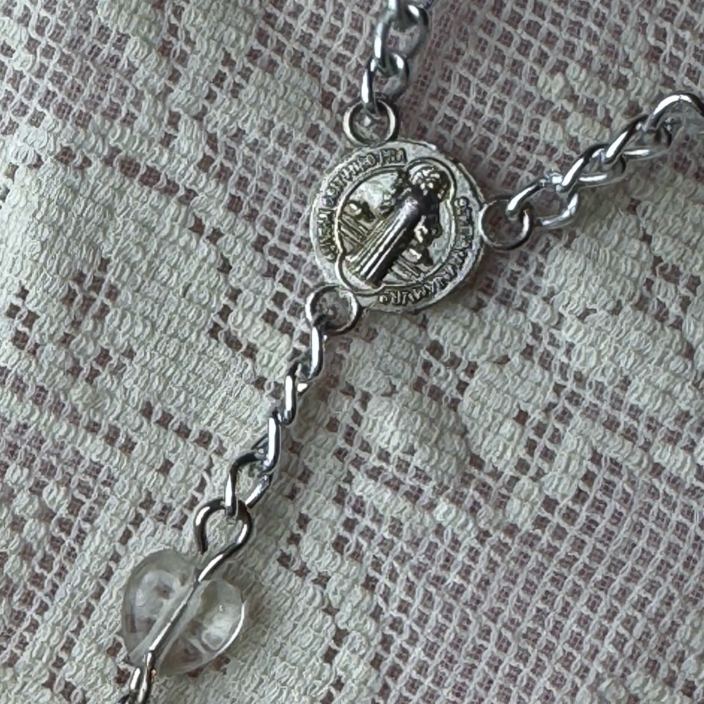 Saint Benedict Finger Rosary Medal Heart Beads Catholic Vintage Baptism Chaplet - Picture 4 of 6
